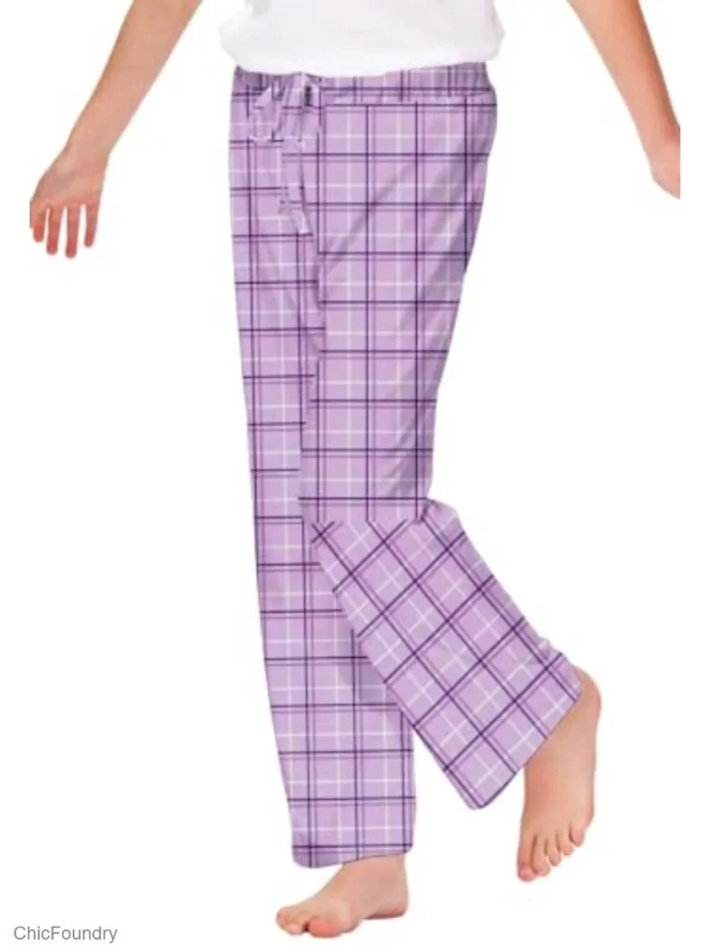 Girls Plaid Wide Leg Pants Drawstring Elastic Waist Lounge Pajama Bottoms